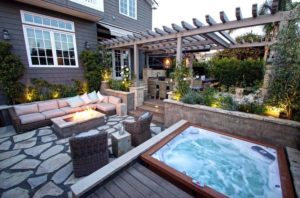 hot tub patio design ideas | backyard makeover inspo | best hot tubs Wichita KS Dave's Pool Store